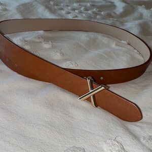 Brown Leather Belt with Gold Buckle